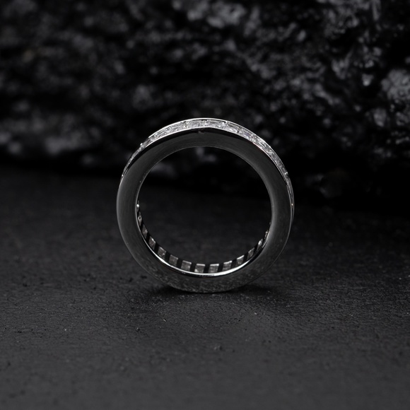 Mens Iced Channel Set Cz Baguette White Gold Plated Eternity Band Statement Ring - Picture 3 of 5